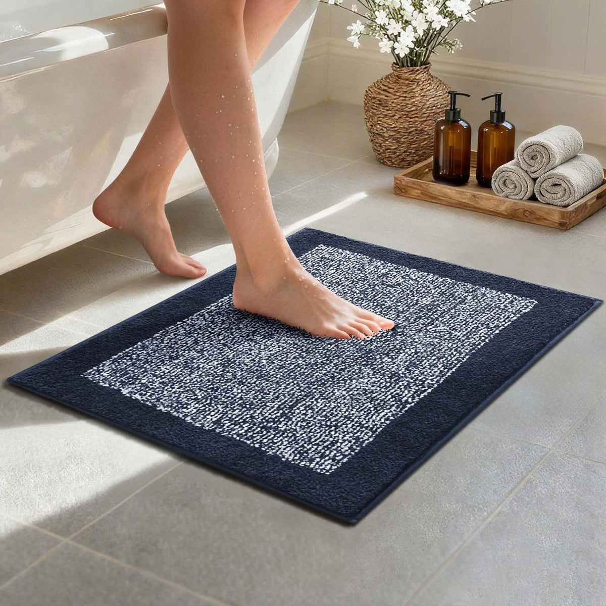 Long 2x4 Ft (48''x24'') Bathroom Rugs, Non Slip Washable Bath Mat Grey