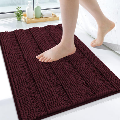 Grandaily Chenille Striped Bathroom Rugs 36x24, Extra Thick and Absorbent Bath Mats, Non-Slip Soft Plush Shaggy Shower Carpet, Machine Wash Dry, Bath Rug for Bathroom, (Large, Light Grey)