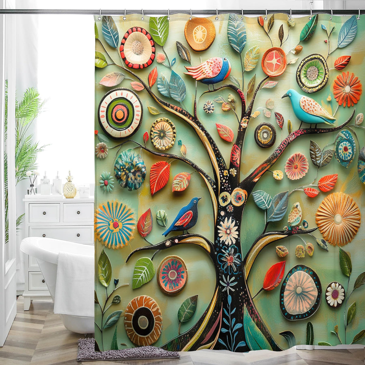 Boho Shower Curtain 72"x72" Water Repellent Polyester Fabric
