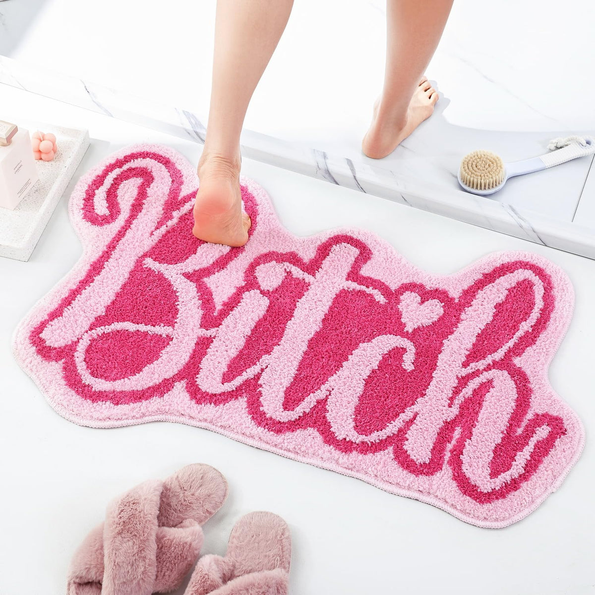 Panstar Lips Shaped Bathroom Rug, Cute Red Bath Mat Non Slip, Absorbent, Plush Shower Rugs For Bathtub
