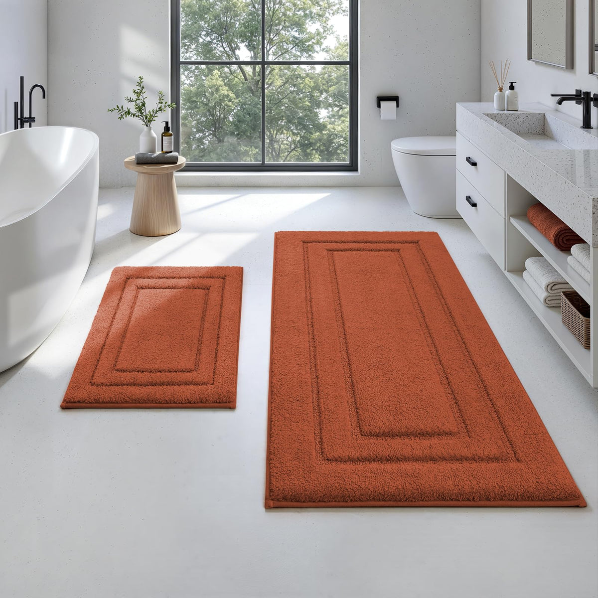 HOMEIDEAS Fall Bathroom Rugs Sets, 2 Piece Soft Bath Mat Burnt Orange
