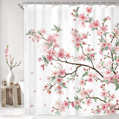 Pink Cherry Blossom Plum Asian Shower Curtain Japanese 60Wx72H Inch Decor