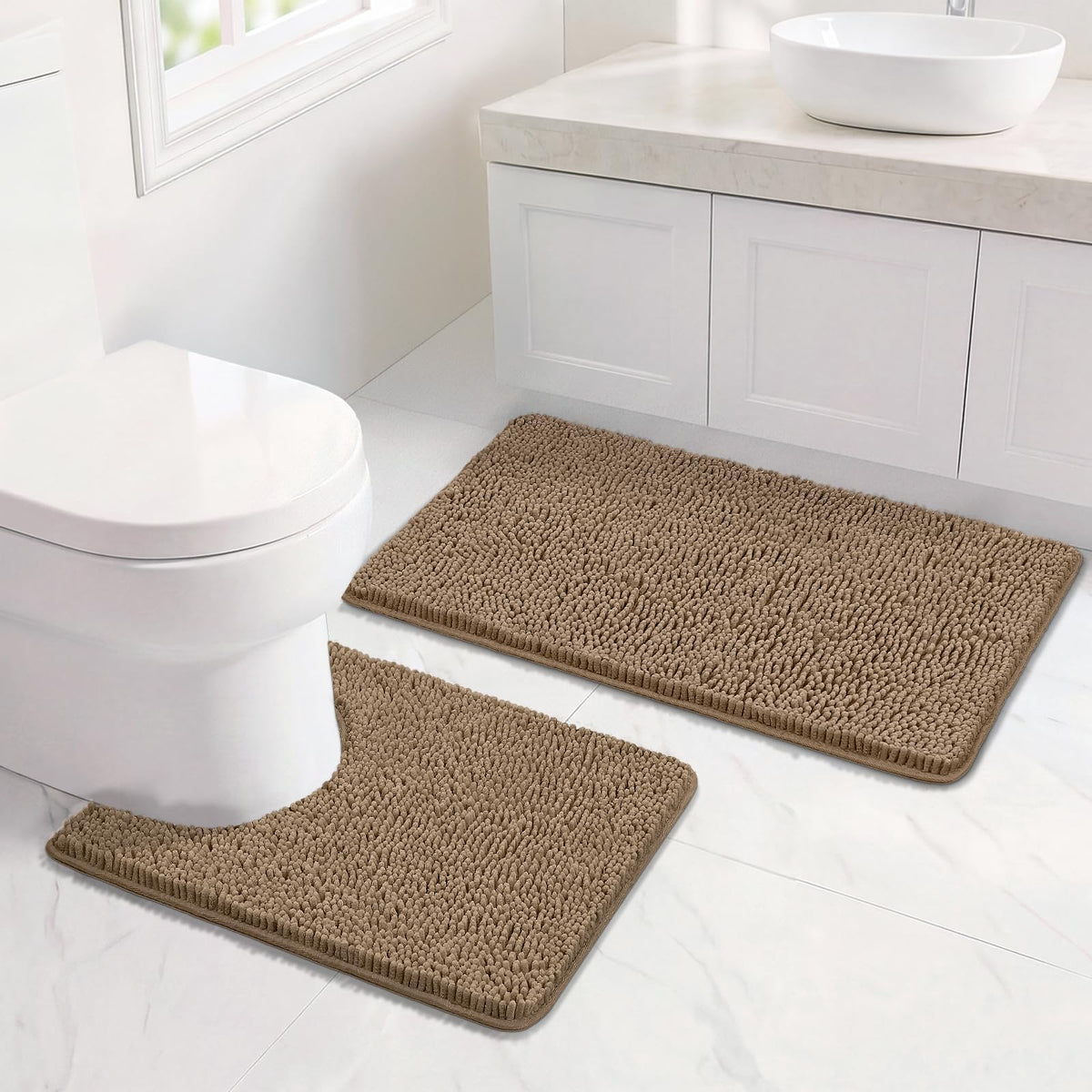 Bcoimo Bath Rug Mat,Sage Chenille High Absorbent Long Bathroom Runner Rugs