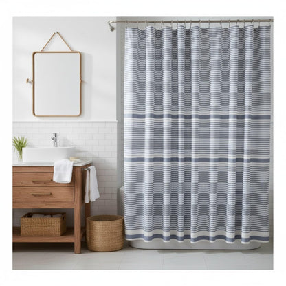Serafina Home Nautical Striped Blue and White Fabric Shower Curtain: