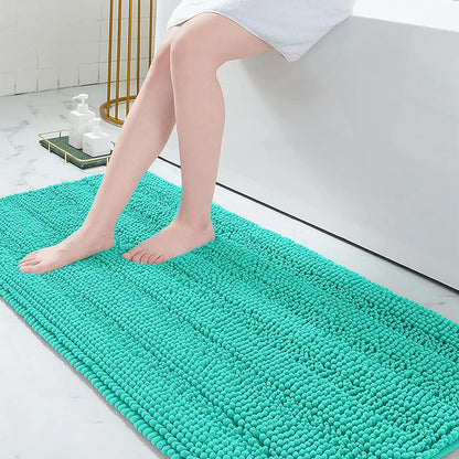 Grandaily Chenille Striped Bathroom Rugs 36x24, Extra Thick and Absorbent Bath Mats, Non-Slip Soft Plush Shaggy Shower Carpet, Machine Wash Dry, Bath Rug for Bathroom, (Large, Light Grey)