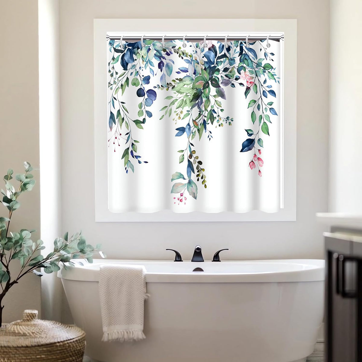 Blue and Green Eucalyptus Shower Window Curtain 40x36 Inch