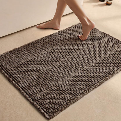 Sunfly Boho Bathroom Rug, Herringbone Waffle Bath Mat Non-Slip Washable Super Absorbent Quick Dry, Farmhouse Bath Mat for Bathroom Floor Decor 20"*30" Khaki