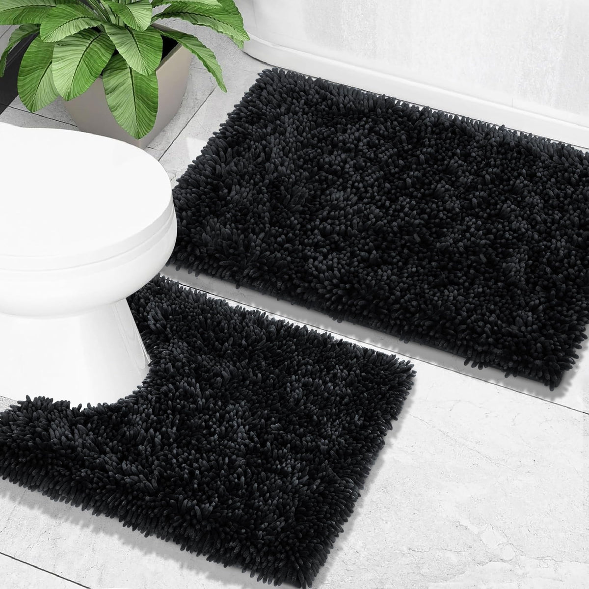 Yimobra Bathroom Rug Set 2 Piece, Luxury Shaggy Bath Mat Set with Non Slip Backing, Ultra Soft & Absorbent Mats for Bathroom Floor, Machine Washable, 31.5"x20"+24"x17", Dark Purple