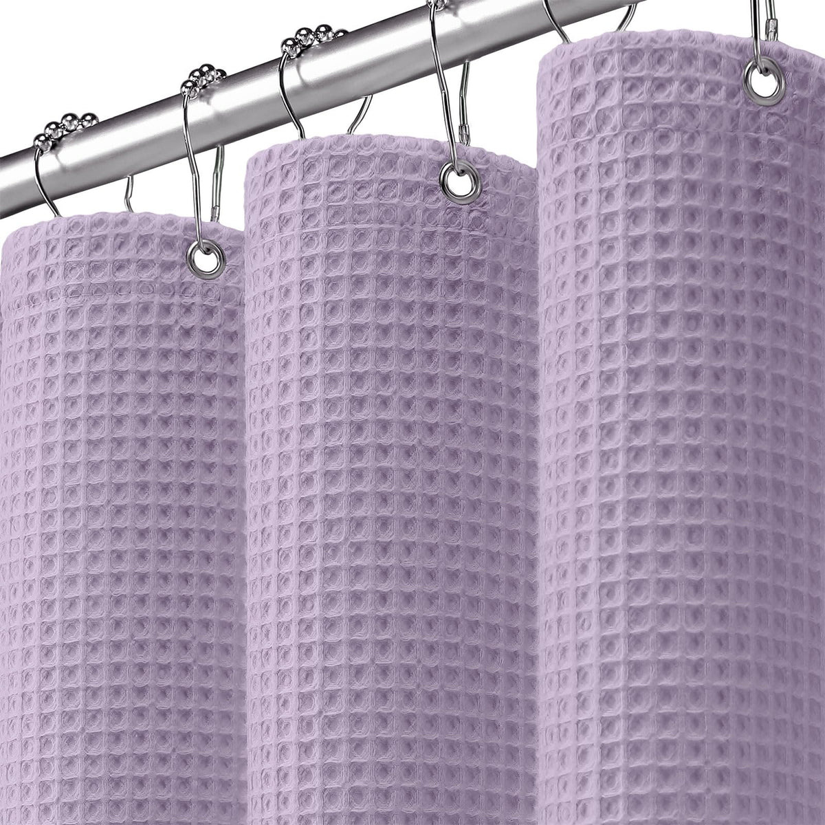 Waffle Weave Shower Curtain Heavyweight Cotton Fabric Black 72Wx72L