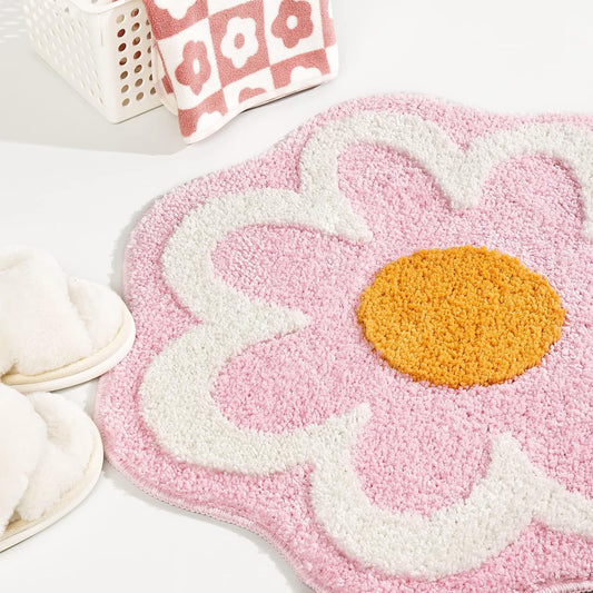 TRUEDAYS Flower Bathroom Rug, Round Non-Slip Bath Mat, 23.6"x23.6", Pink