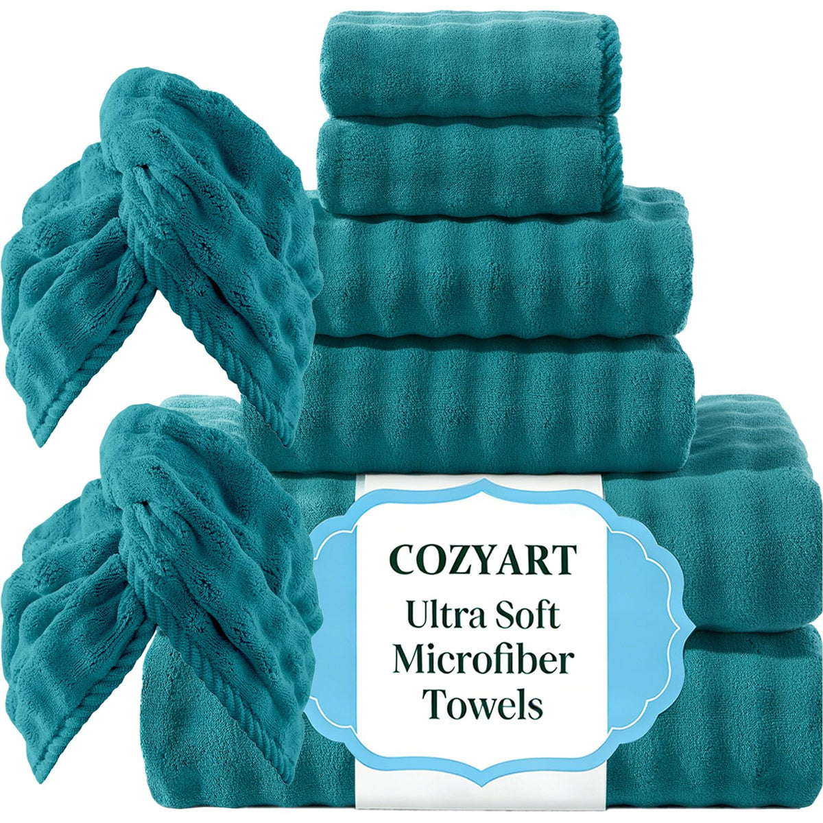 COZYART Lint Free 8 Pcs Bathroom Towels Set Ultra Soft Microfiber Orange