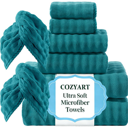 COZYART Lint Free 8 Pcs Bathroom Towels Set Ultra Soft Microfiber Orange