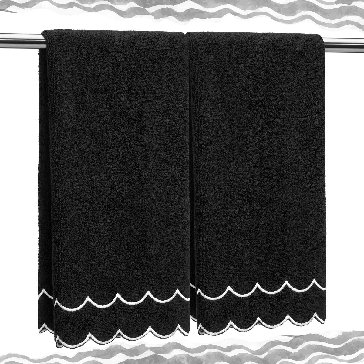 Hahafelt 2 Scalloped Hand Towels Fingertip Towels for Bathroom,Black White
