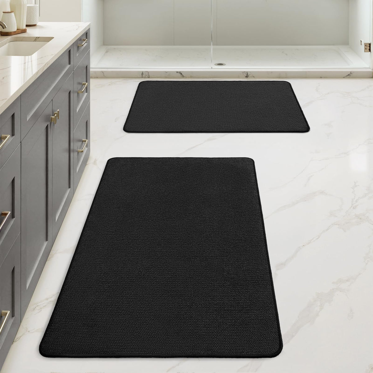 MIULEE Bathroom Rugs Set 2 Pieces, Thin Bath Mats Beige 17"x27"+20"x32"