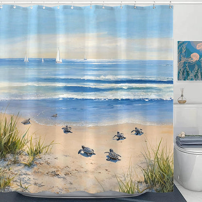 Accnicc Abstract Beach Shower Curtain Ocean Art Oil Painting Shower Curtains for Bathroom Teal Blue Coastal Seagull Waterproof Fabric Bath Curtain Decor 72 X 72 Inches