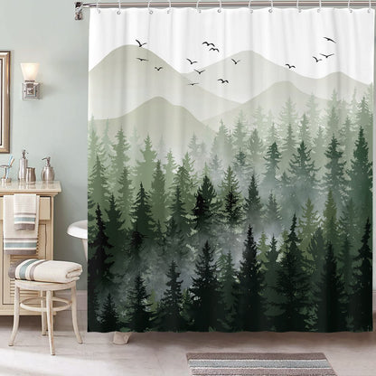 Accnicc Forest Mountain Shower Curtain Dark Green Nature Misty Pine Tree Shower Curtains for Bathroom Foggy Rustic Woodland Decorative Waterproof Fabric Bath Curtain Decor 72×72 Inches