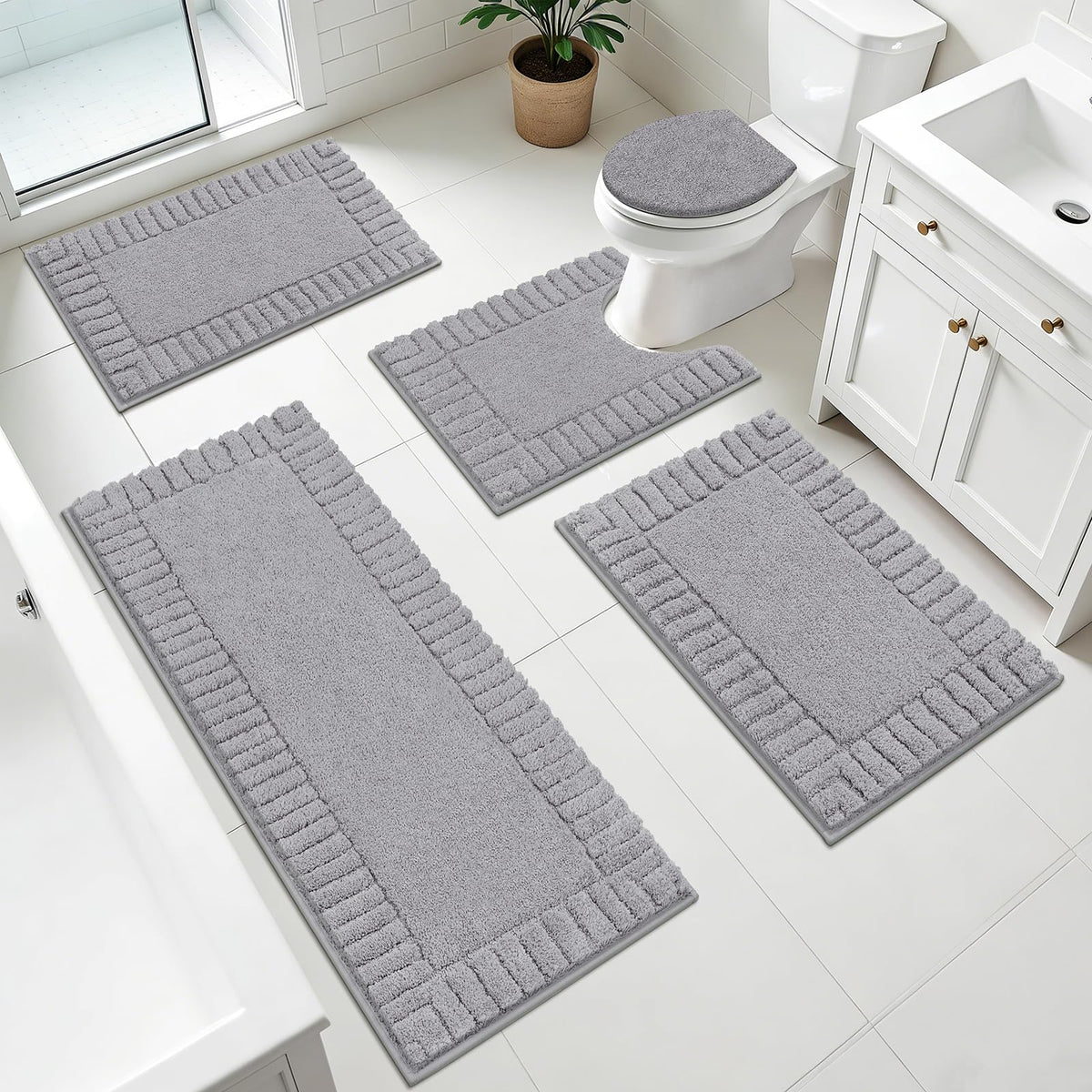 Pauwer Bathroom Rugs Sets 3 Piece, Microfiber Bath Mat Set, Dark Grey