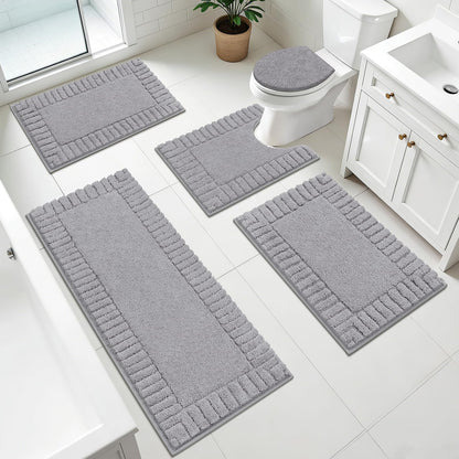 Pauwer Bathroom Rugs Sets 3 Piece, Microfiber Bath Mat Set, Dark Grey