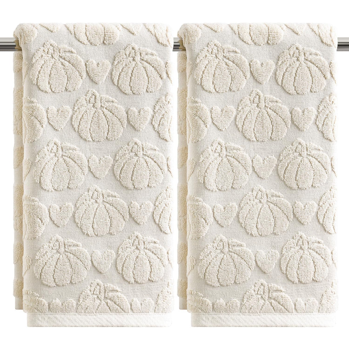 Artoid Mode 2 Pcs Blue 3D Heart Pumpkin Jacquard Hand Towels for Bathroom