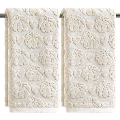 Artoid Mode 2 Pcs Blue 3D Heart Pumpkin Jacquard Hand Towels for Bathroom
