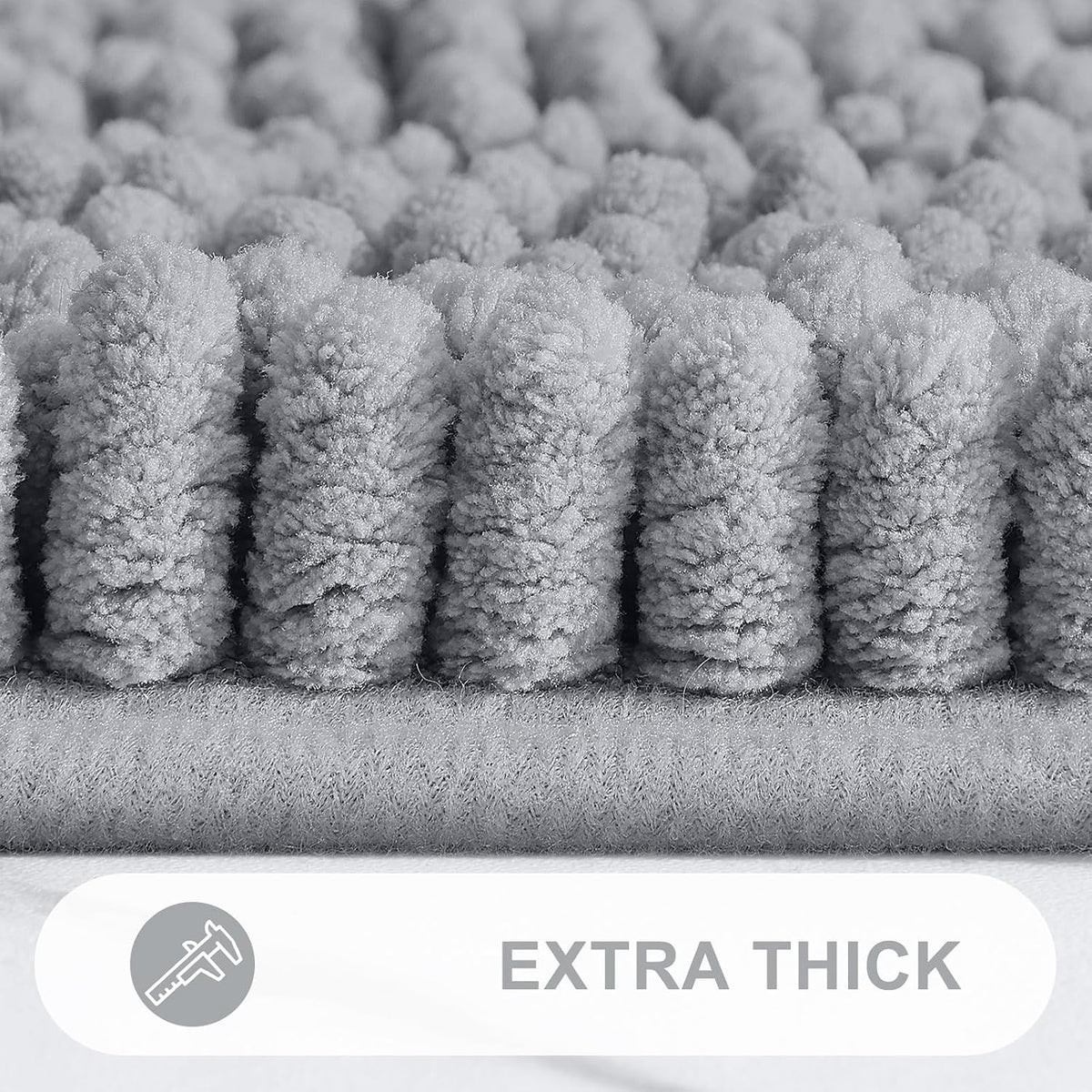 Grandaily Chenille Striped Bathroom Rugs 36x24, Extra Thick and Absorbent Bath Mats, Non-Slip Soft Plush Shaggy Shower Carpet, Machine Wash Dry, Bath Rug for Bathroom, (Large, Light Grey)