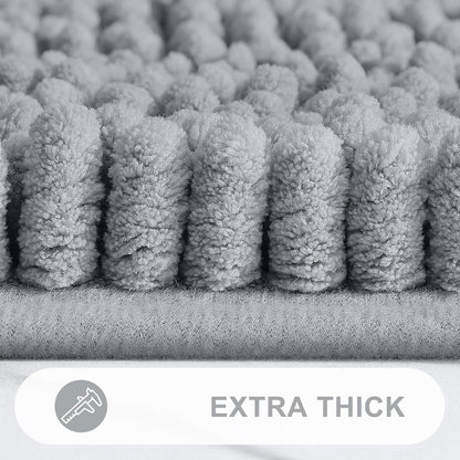 Grandaily Chenille Striped Bathroom Rugs 36x24, Extra Thick and Absorbent Bath Mats, Non-Slip Soft Plush Shaggy Shower Carpet, Machine Wash Dry, Bath Rug for Bathroom, (Large, Light Grey)