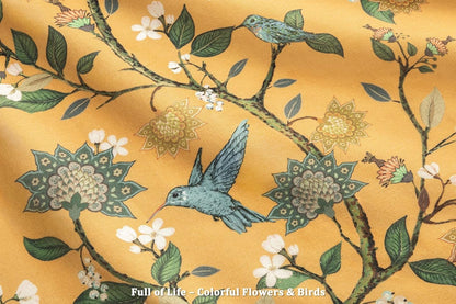 Mustard Yellow Cotton Floral Shower Curtain,Vintage Anthropologie Shower Curtains for Bathroom,72Wx72H