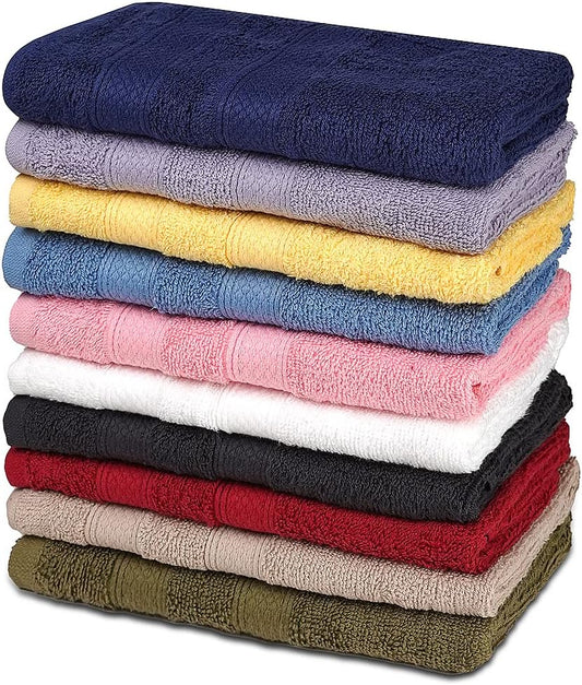 ZUPERIA Classic Hand Towels Pack of 10 (16 x 28 Inches) 100% Ring Spun Cotton Light Weight & Super Absorbent, Fast Drying Hand Towels for Bathroom, Hotels, Travel and Spa (Assorted)