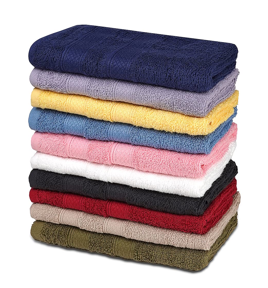 ZUPERIA Classic Hand Towels Pack of 10 (16 x 28 Inches) 100% Ring Spun Cotton Light Weight & Super Absorbent, Fast Drying Hand Towels for Bathroom, Hotels, Travel and Spa (Assorted)
