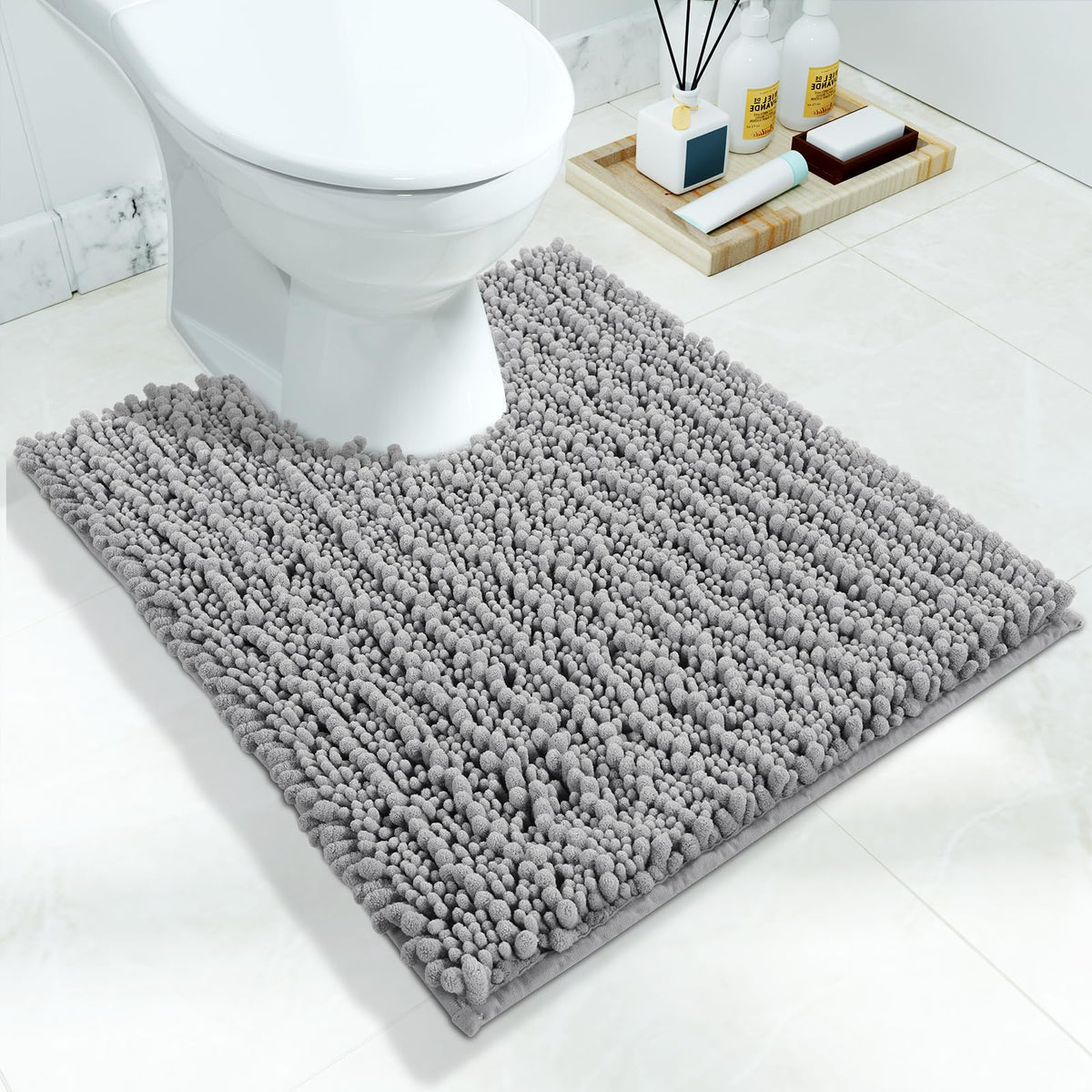 Yimobra Bathroom Rugs Non Slip Washable 32x20 Inch - Ultra Soft Absorbent Chenille Bath Mat, Quick Dry Shaggy Floor Carpet for Tub Shower, Gray Home Decor Accessories