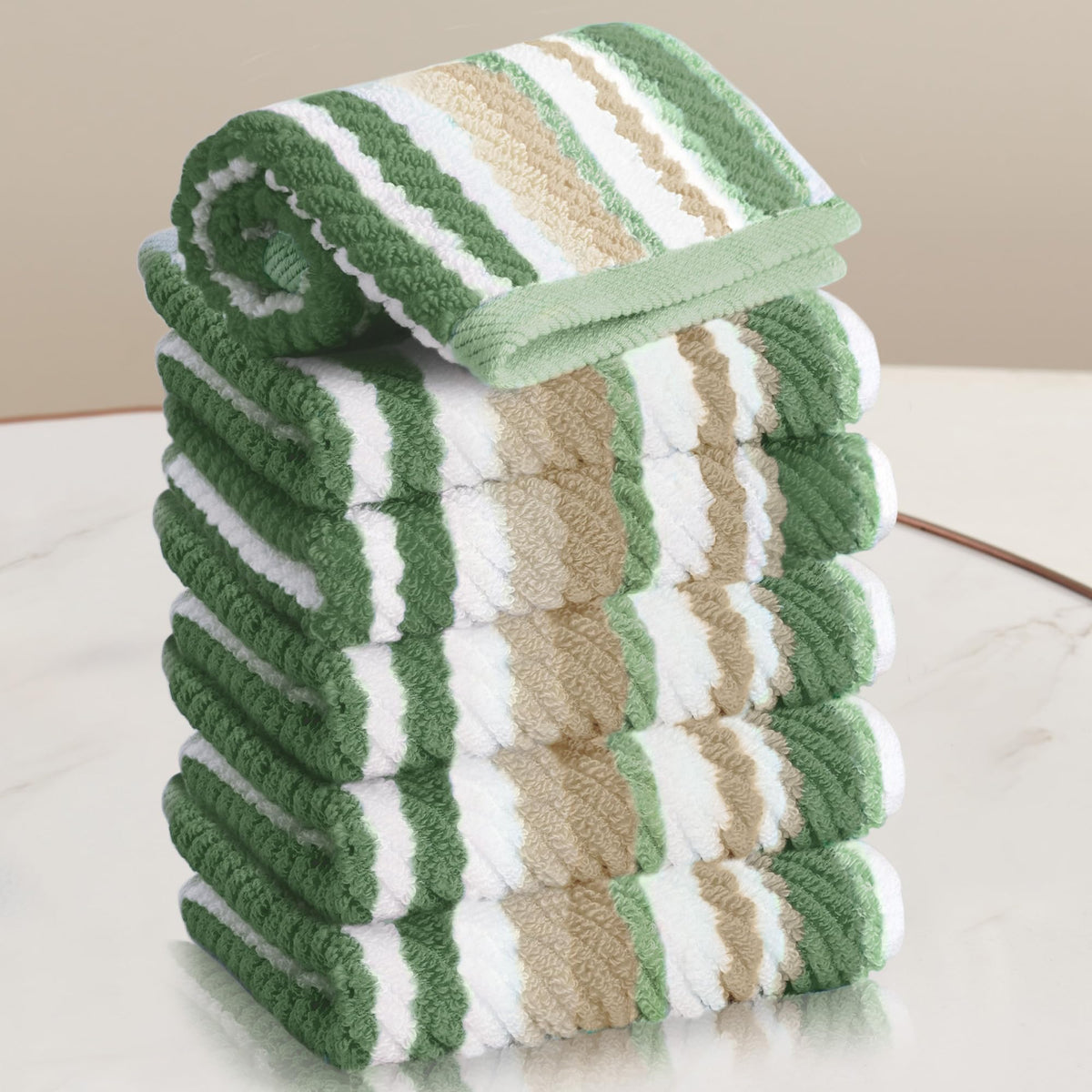 VOOVA & MOVAS Hand Towels 4 Pack, 100% Cotton, 16x27 in, Sage Beige