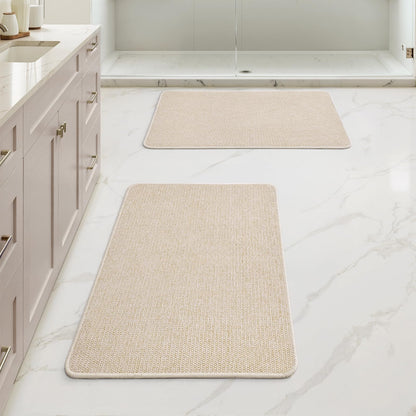 MIULEE Bathroom Rugs Set 2 Pieces, Thin Bath Mats Beige 17"x27"+20"x32"