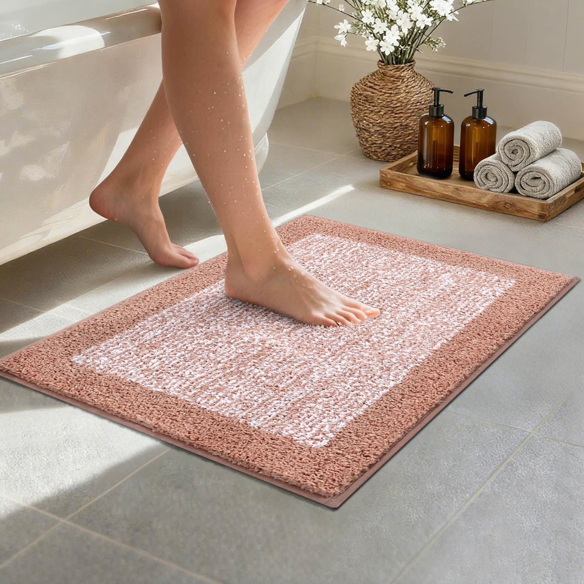Long 2x4 Ft (48''x24'') Bathroom Rugs, Non Slip Washable Bath Mat Grey