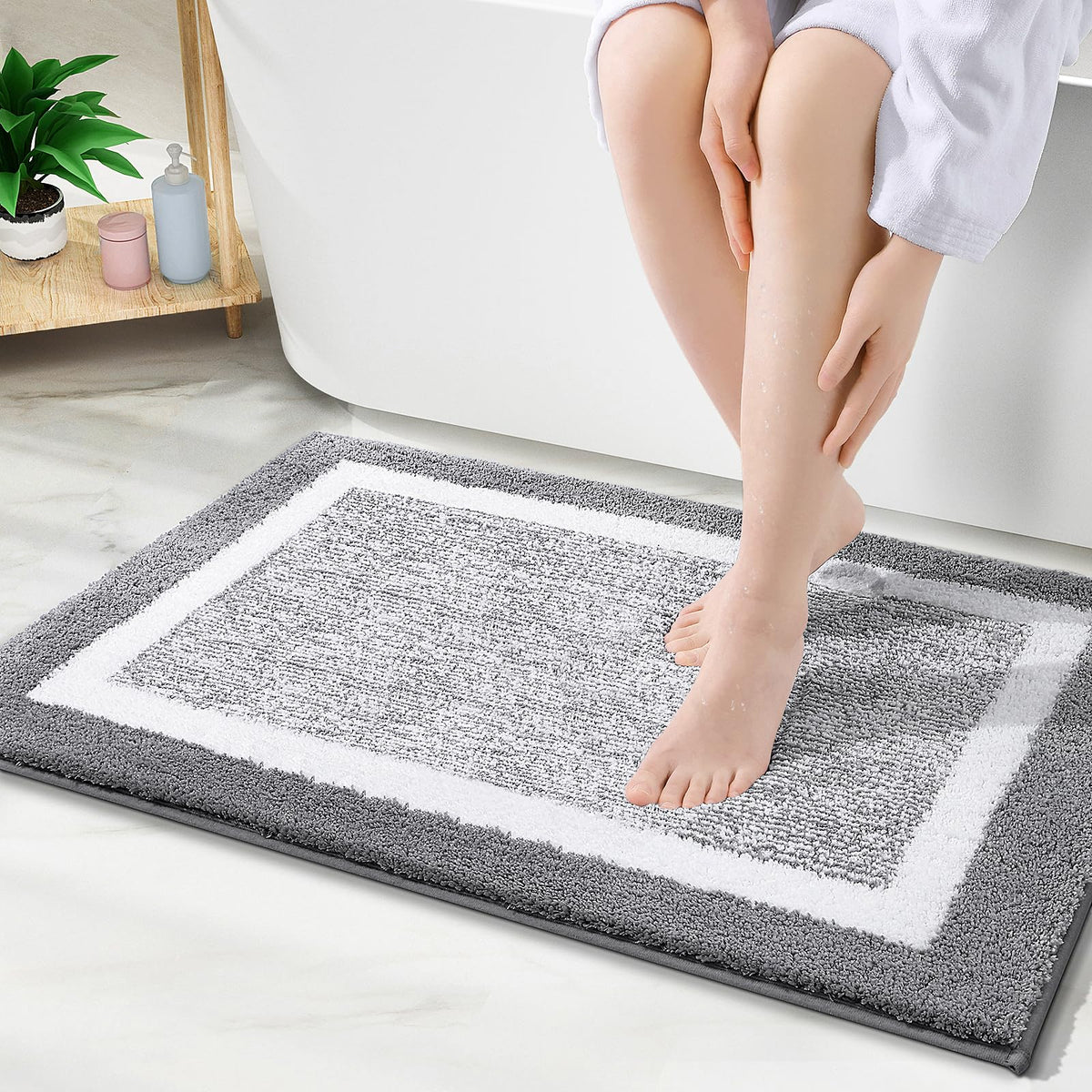 OLANLY Small Bathroom Rugs 24x16, Soft Absorbent Microfiber Bath Rugs, Grey