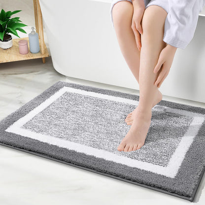 OLANLY Small Bathroom Rugs 24x16, Soft Absorbent Microfiber Bath Rugs, Grey