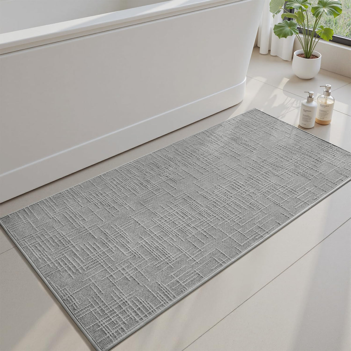 AMOAMI Bath Mat Non Slip Super Absorbent Quick Dry Bath Mats for Bathroom Floor Rubber Backing Washable Bathroom Rugs Modern Woven Jacquard Mat, Beside Tub Bath Rugs, 17" x 24", Brown