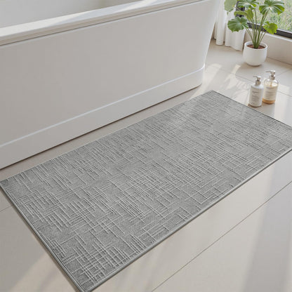 AMOAMI Bath Mat Non Slip Super Absorbent Quick Dry Bath Mats for Bathroom Floor Rubber Backing Washable Bathroom Rugs Modern Woven Jacquard Mat, Beside Tub Bath Rugs, 17" x 24", Brown