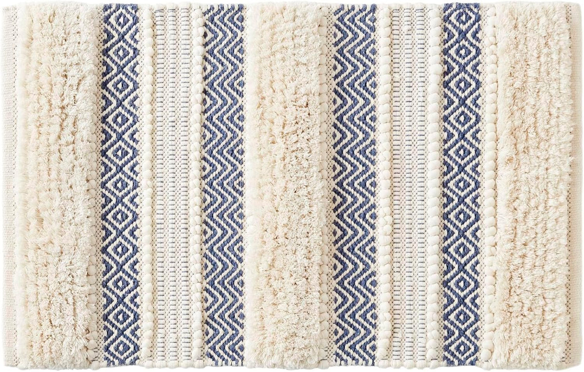 INK+IVY Asher Non-Slip Bath Rug Absorbent Quick Dry Striped, 20 x 32, Navy