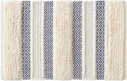 INK+IVY Asher Non-Slip Bath Rug Absorbent Quick Dry Striped, 20 x 32, Navy