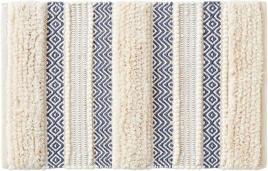 INK+IVY Asher Non-Slip Bath Rug Absorbent Quick Dry Striped, 20 x 32, Navy