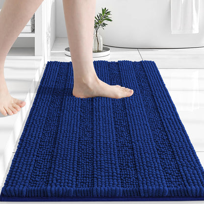 Grandaily Chenille Striped Bathroom Rugs 36x24, Extra Thick and Absorbent Bath Mats, Non-Slip Soft Plush Shaggy Shower Carpet, Machine Wash Dry, Bath Rug for Bathroom, (Large, Light Grey)