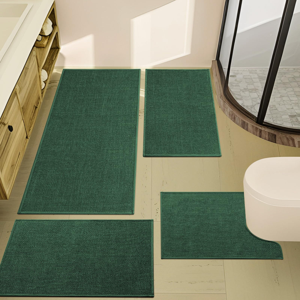 YIHOUSE Bathroom Rugs Thin Bath Mat Sets 2 Pieces Quick Dry,Beige
