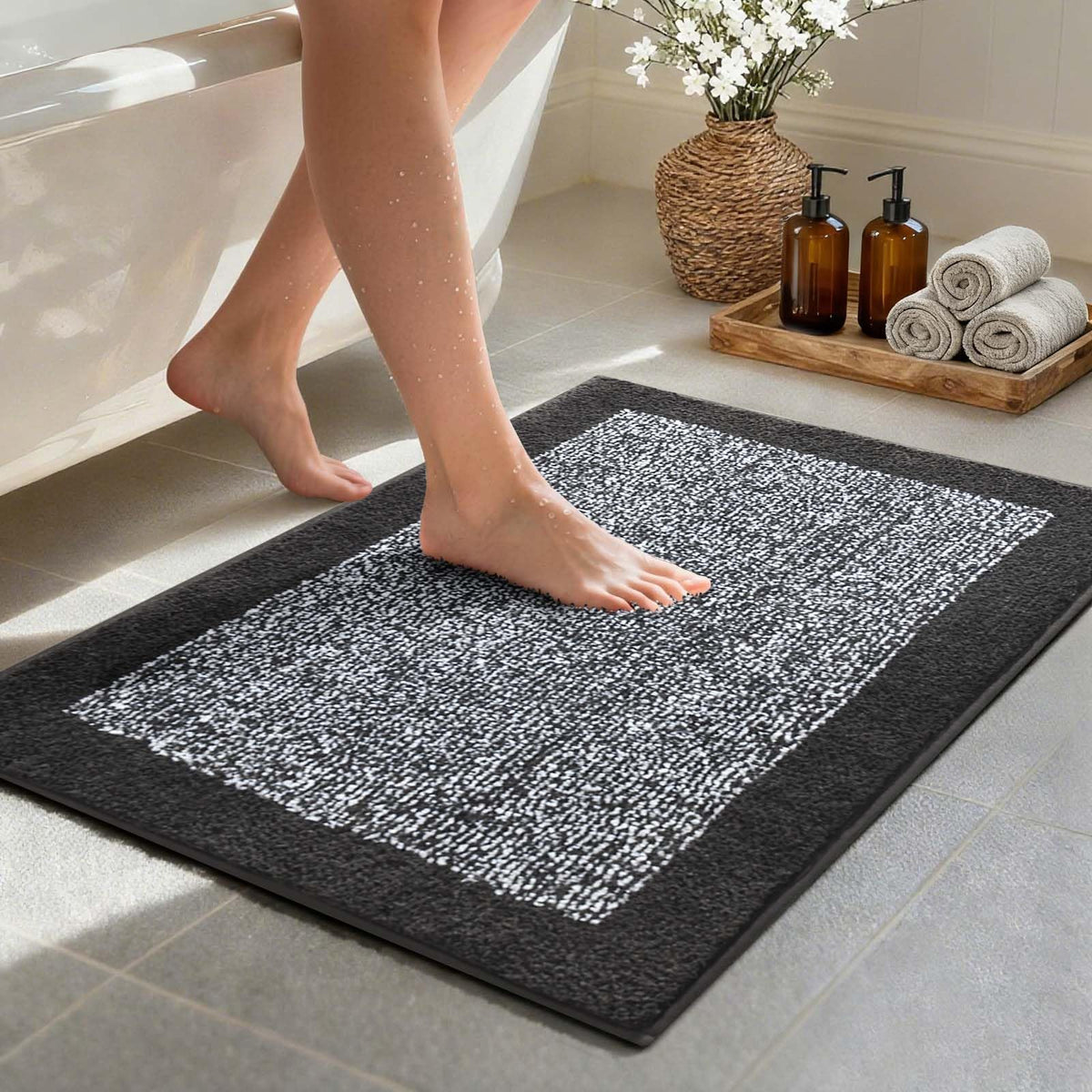 Long 2x4 Ft (48''x24'') Bathroom Rugs, Non Slip Washable Bath Mat Grey