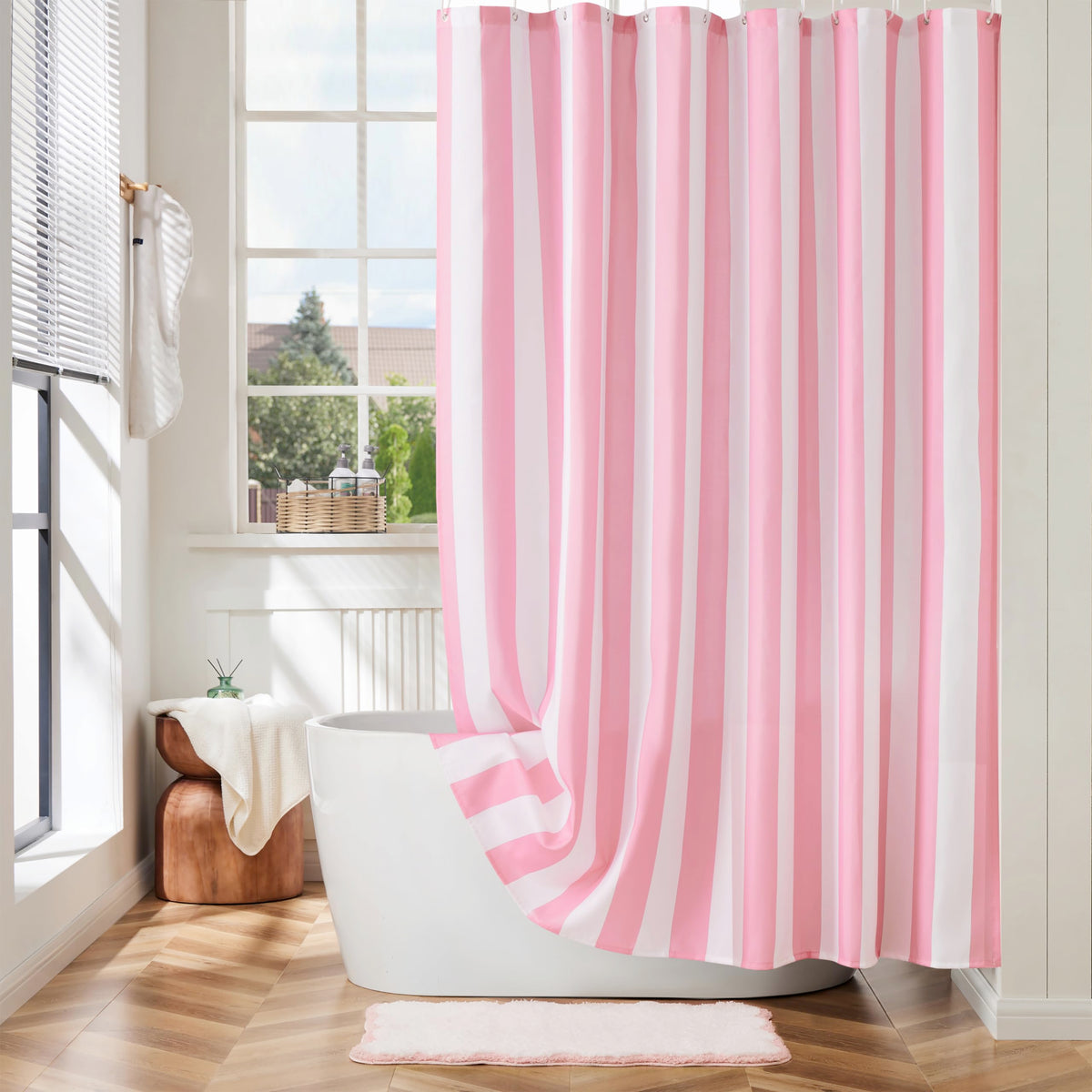 Ohocut Vertical Striped Shower Curtain, Cute Retro Vintage Blue Stripe Bathroom Shower Curtain, Waterproof Polyester Fabric Modern Bath Curtain for Bathroom 72x72 Inches Blue