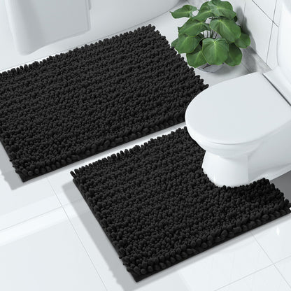 Yimobra Bathroom Rugs Sets 2 Piece - Quick Dry Extra Thick Luxury Chenille Bath Mat, Non Slip Super Absorbent for Tub Shower Sink, Machine Washable Shaggy Floor Mat, 32"x20"+24"x17" Inch, Pale Khaki
