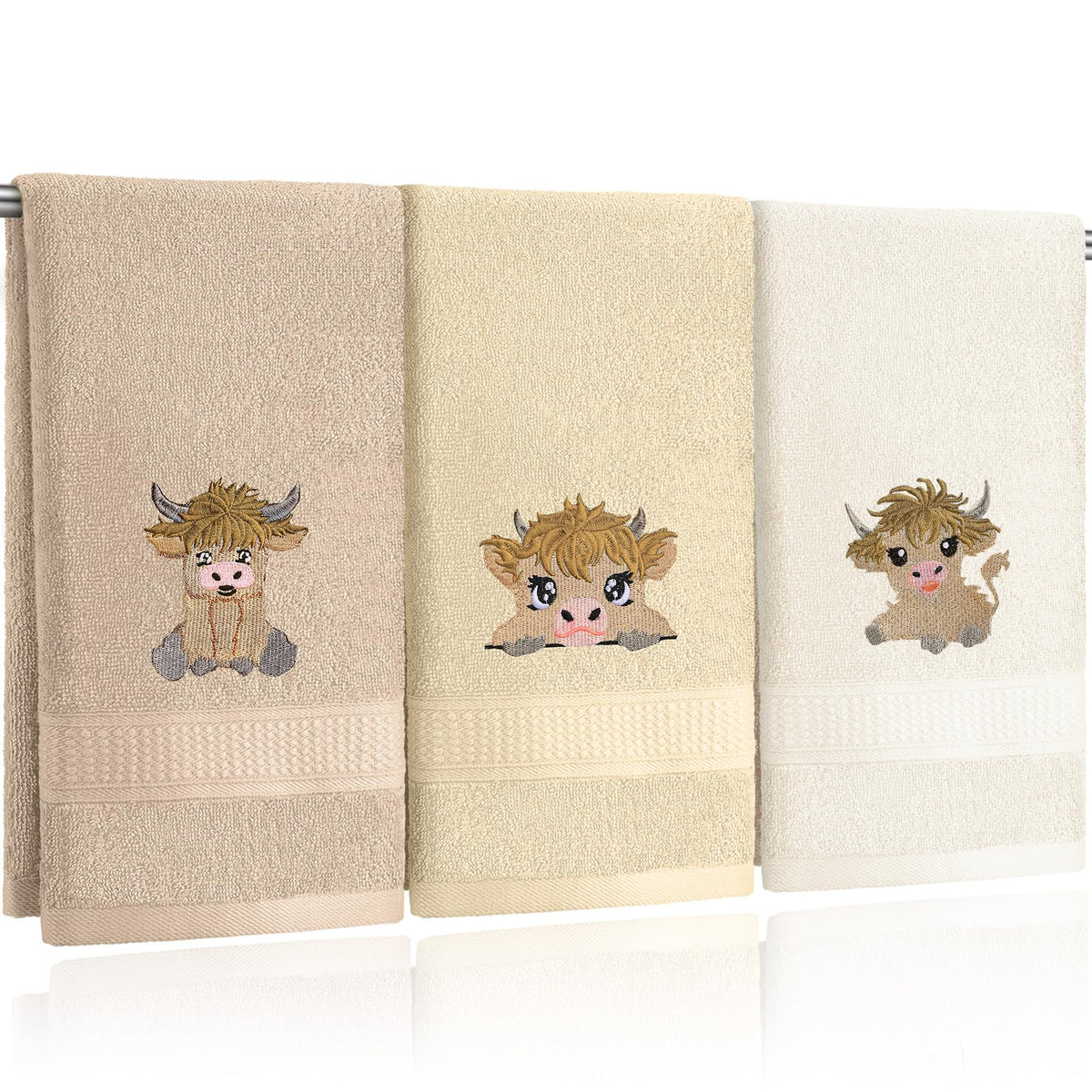 FuWeave 3 Pcs Eucalyptus Leaves Hand Towels for Bathroom Kitchen Decor