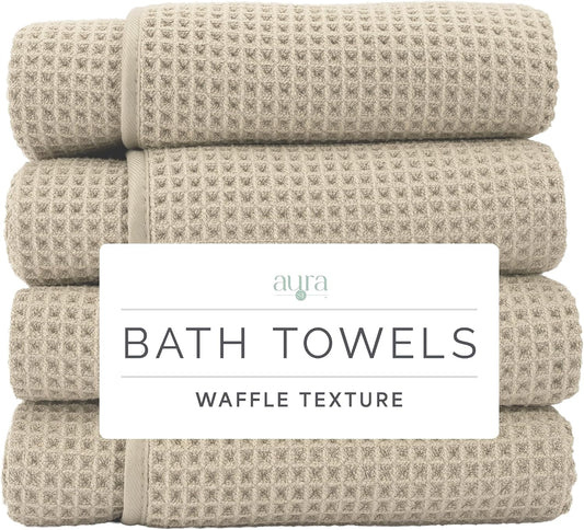 S&T INC. Aura Waffle Bath Towels, 4 Pack, 30" x 60", Beige