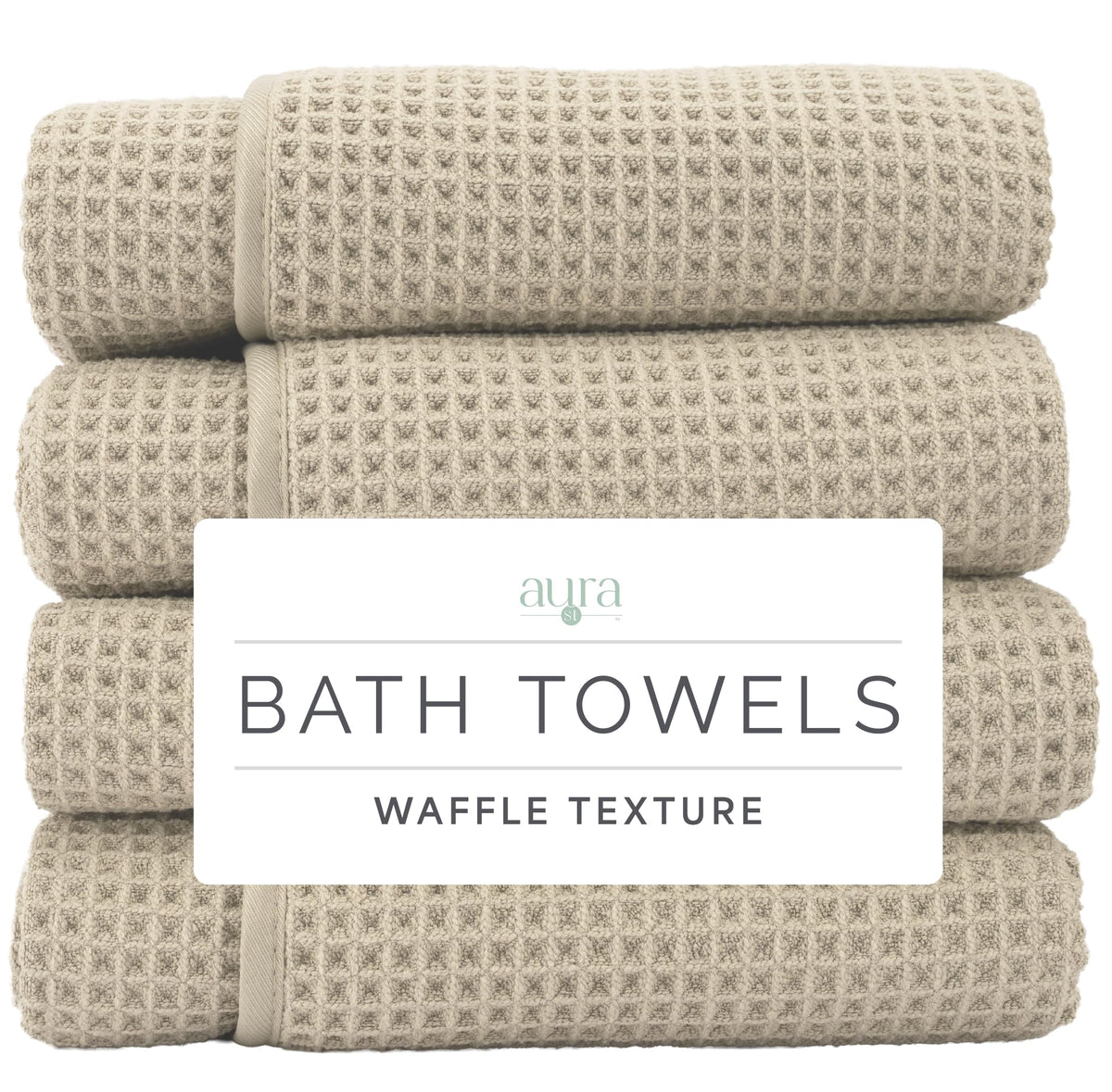 S&T INC. Aura Waffle Bath Towels, 4 Pack, 30" x 60", Beige