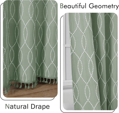 OVZME Sage Green Shower Curtain for Bathroom, Puff Printed Textured Shower Curtain with Tassels, Rustic Geometry Heavy Duty Vintage Country Bathroom Curtain, Water Resistant Fabric, 72Wx72L Inches