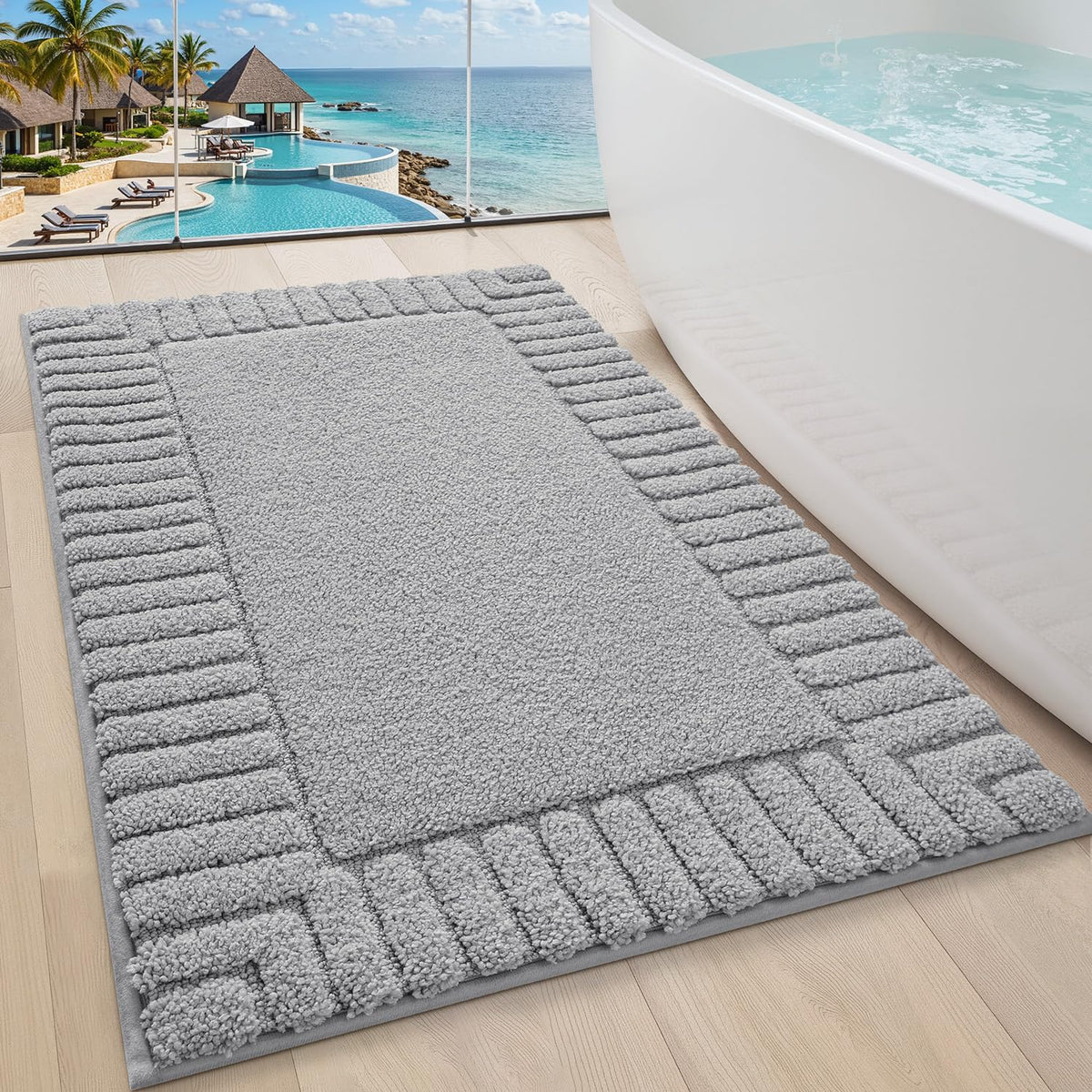 LUMI Soft Bathroom Rugs Absorbent, Non Slip Bath Mat 24x36, Beige